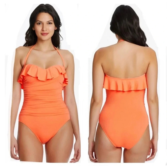 BLEU ROD BEATTIE KORE RUFFLED BANDEAU ONE PIECE SWIMSUIT SIZE 10 - Picture 1 of 7